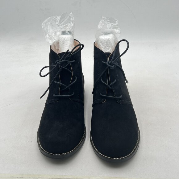 Black Trendy Low Heel Pointy Toe Lace Up Chukka Ankle Boots Fall Winter Shoe - Picture 3 of 8